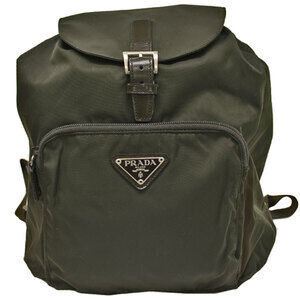 Prada Backpack Triangle Logo Khaki Green Leather
